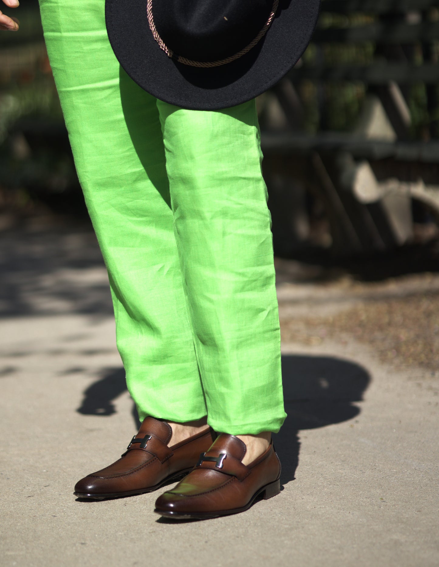Handmade Vibrant Green Linen Tailored Pants