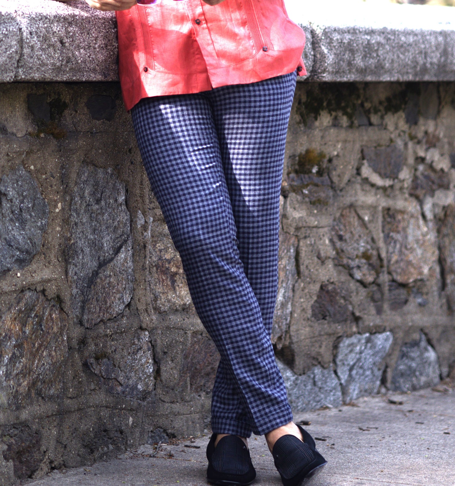 Handmade Navy Gingham Checked Linen Pants