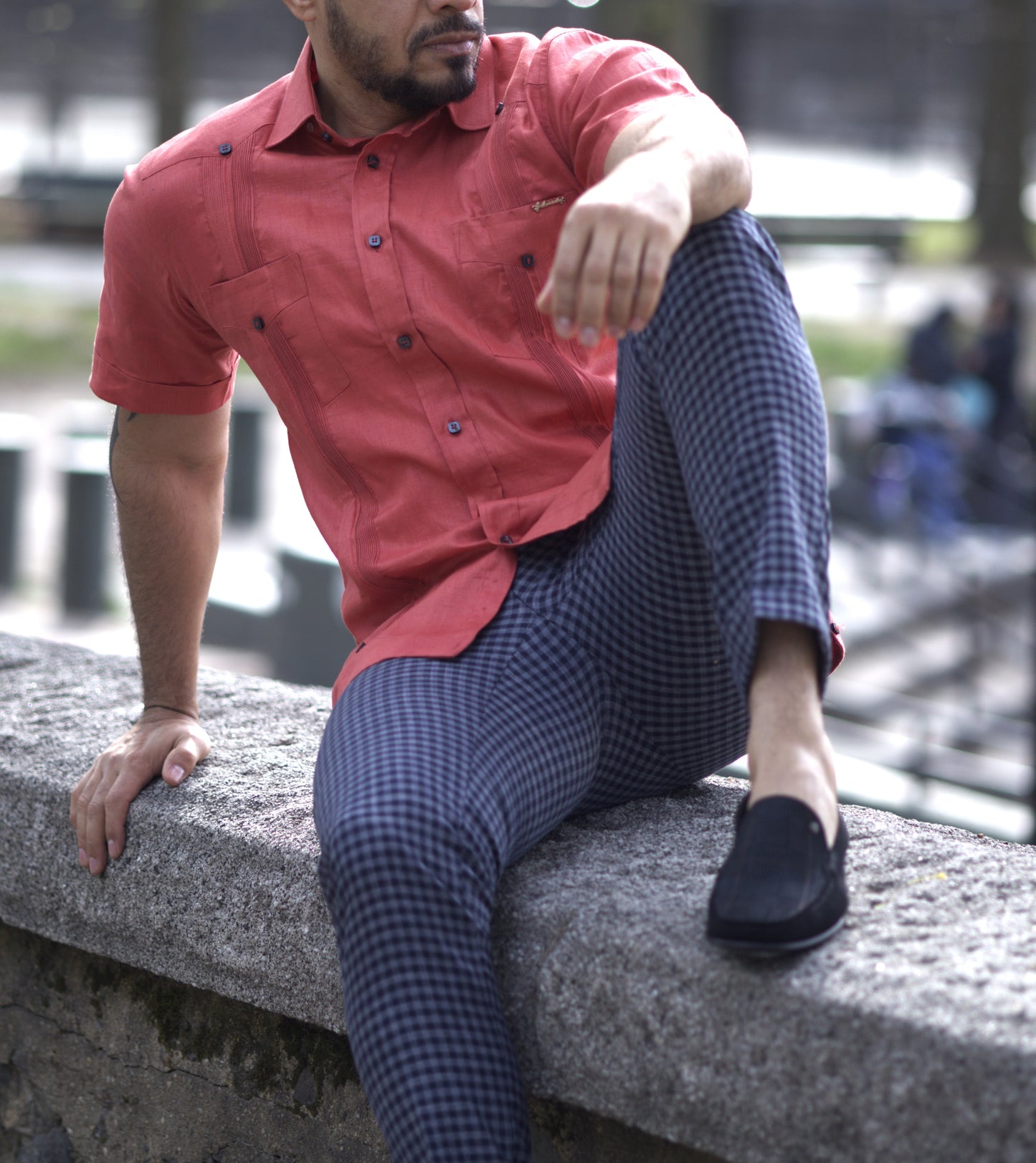 Handmade Navy Gingham Checked Linen Pants