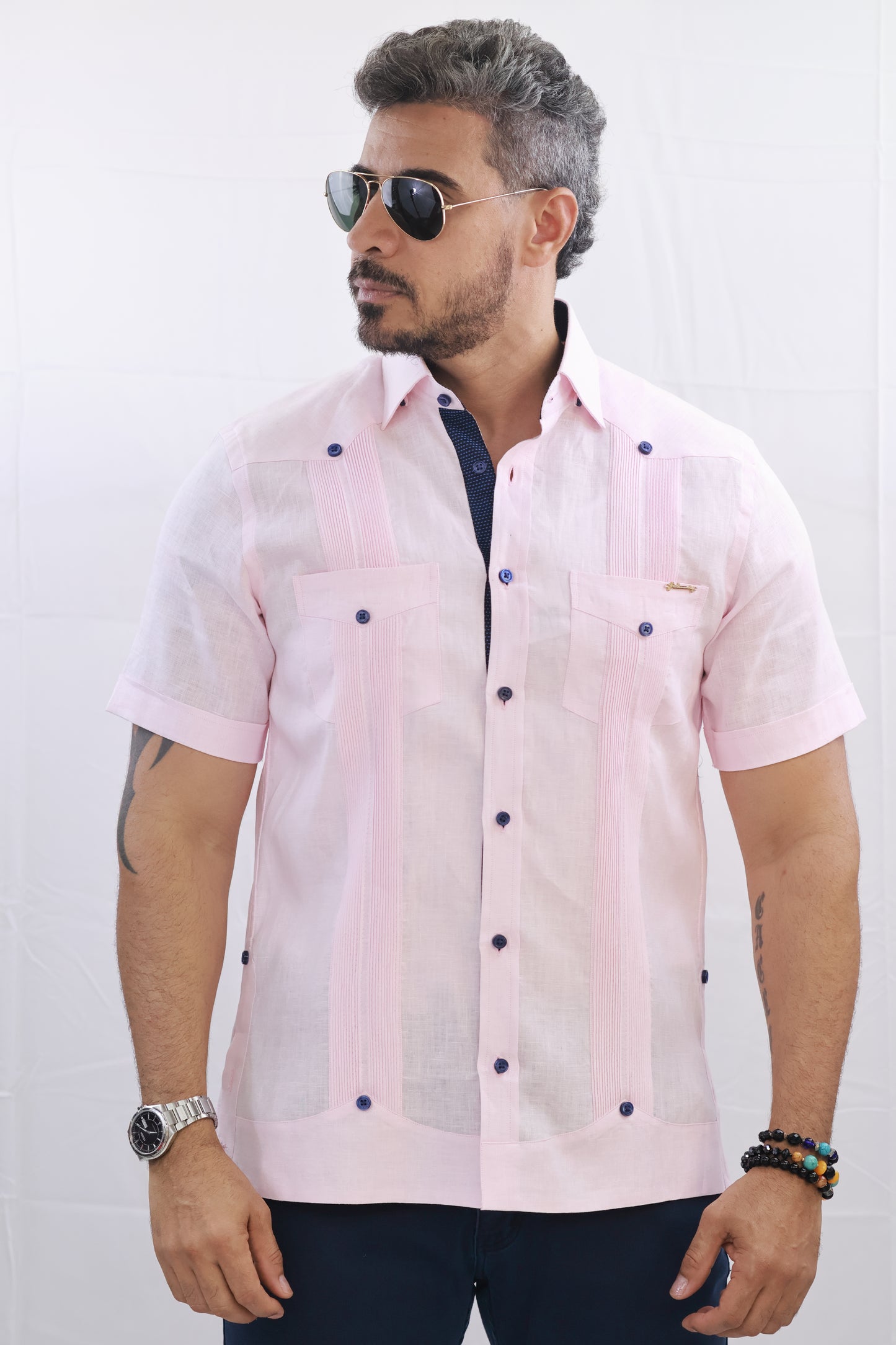 Handmade Pink Linen Chacabana Shirt