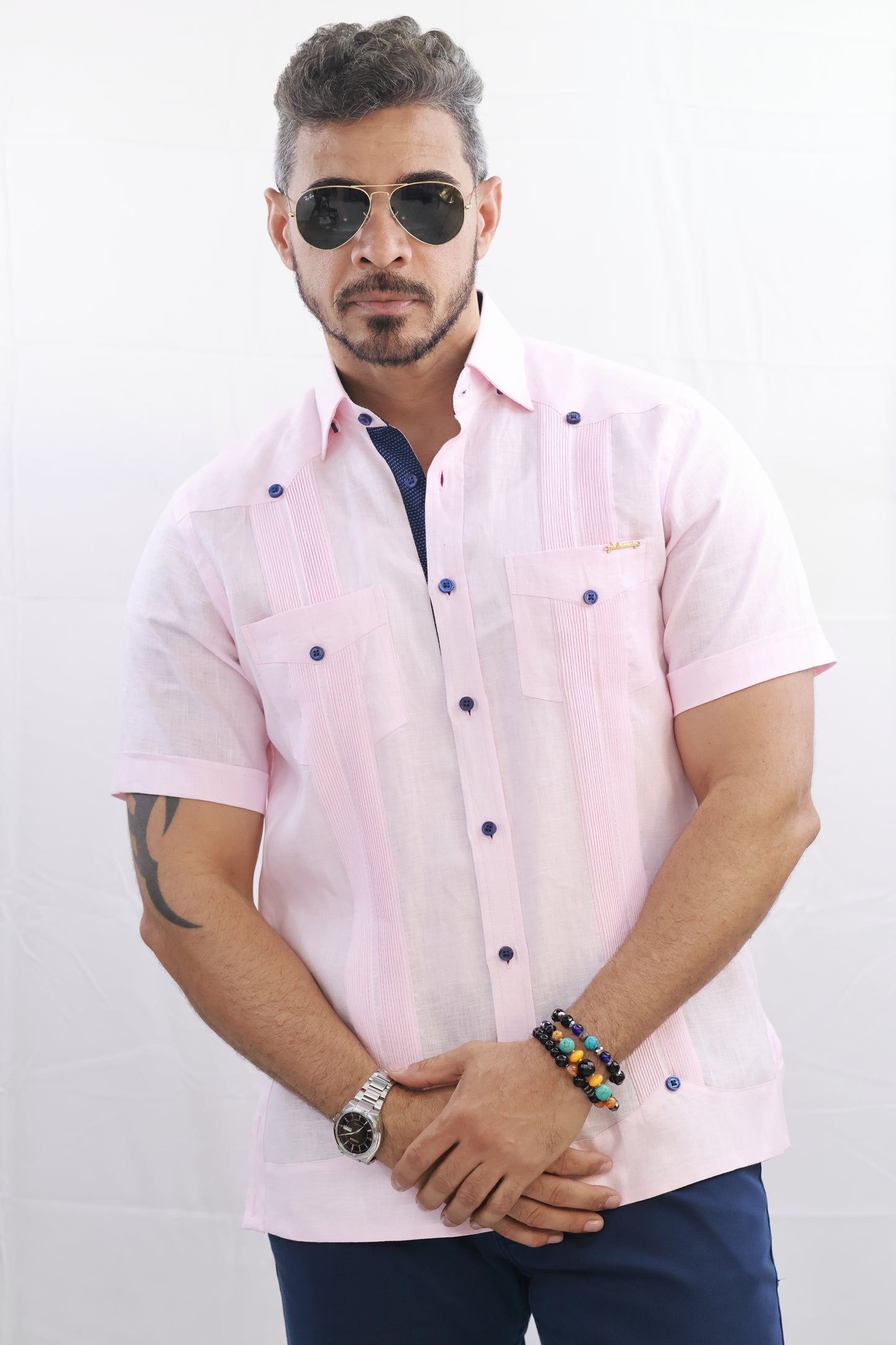 Handmade Pink Linen Chacabana Shirt