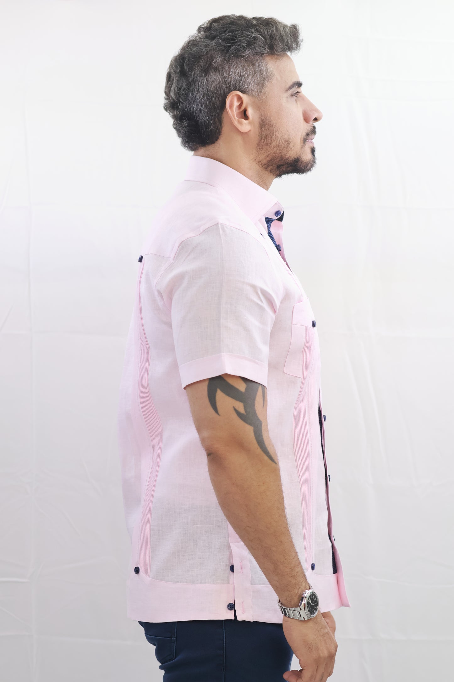 Handmade Pink Linen Chacabana Shirt
