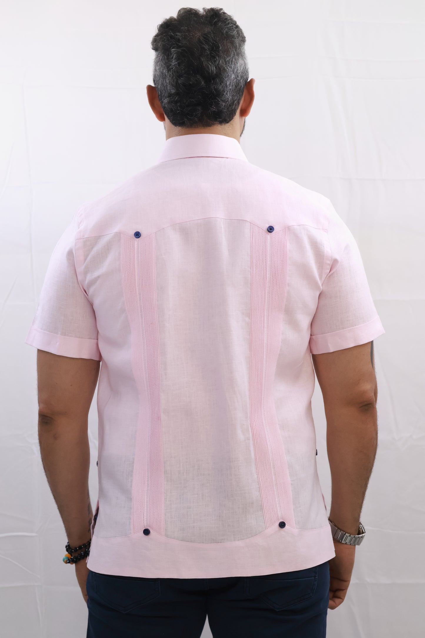 Handmade Pink Linen Chacabana Shirt