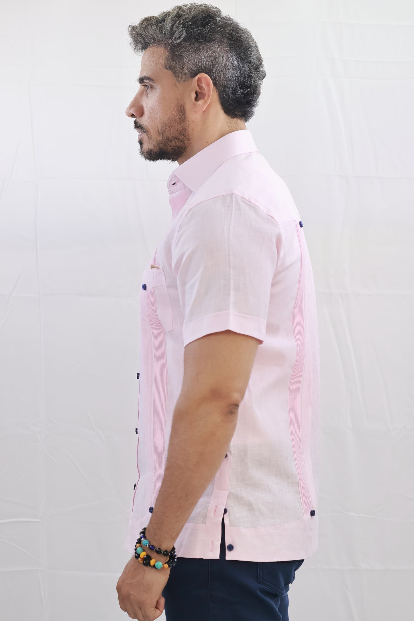 Handmade Pink Linen Chacabana Shirt