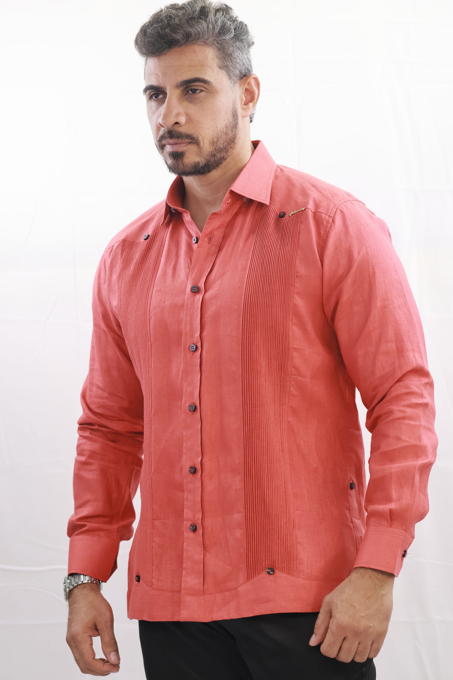 Handmade Red Linen Chacabana Shirt
