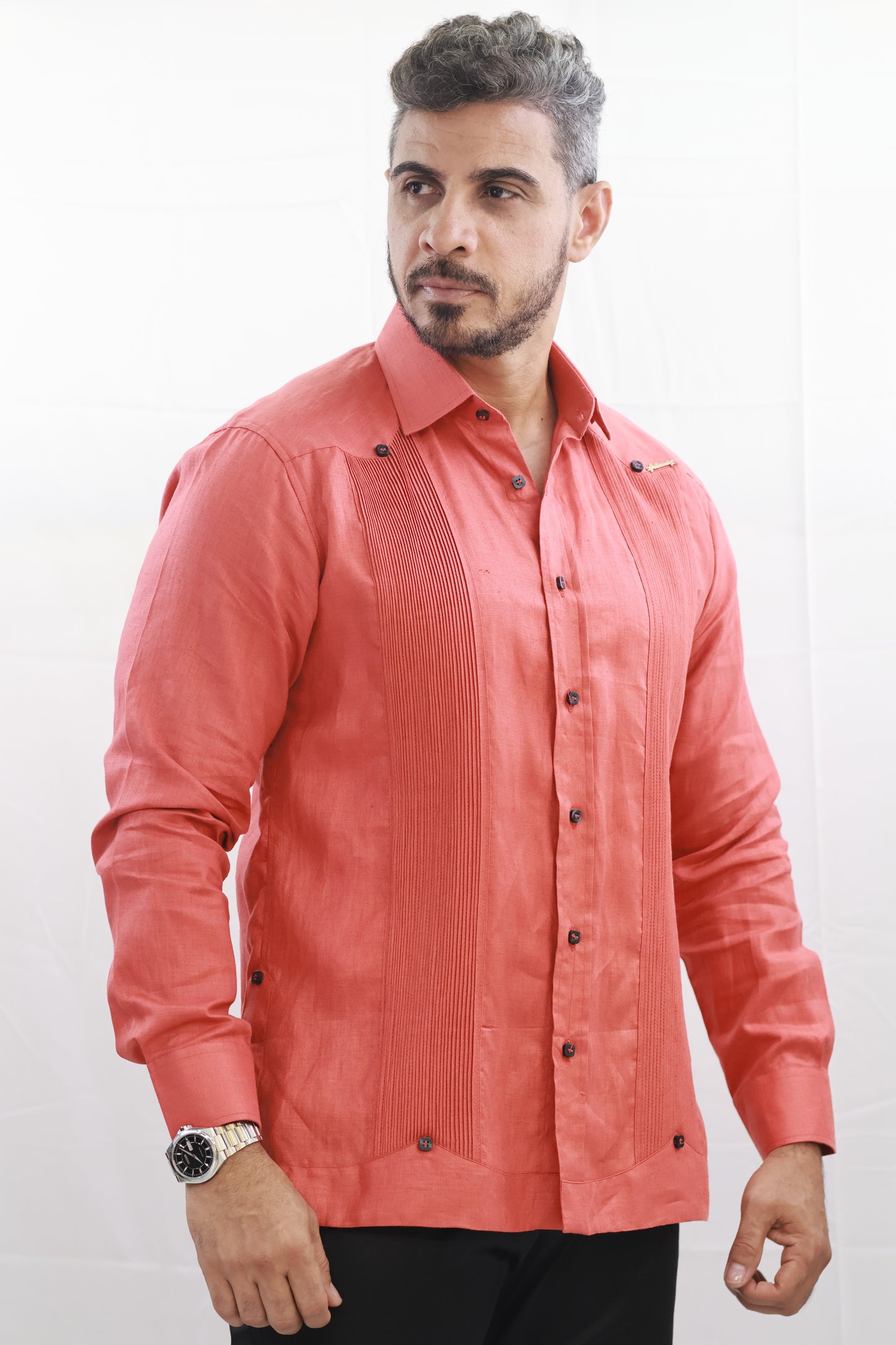 Handmade Red Linen Chacabana Shirt