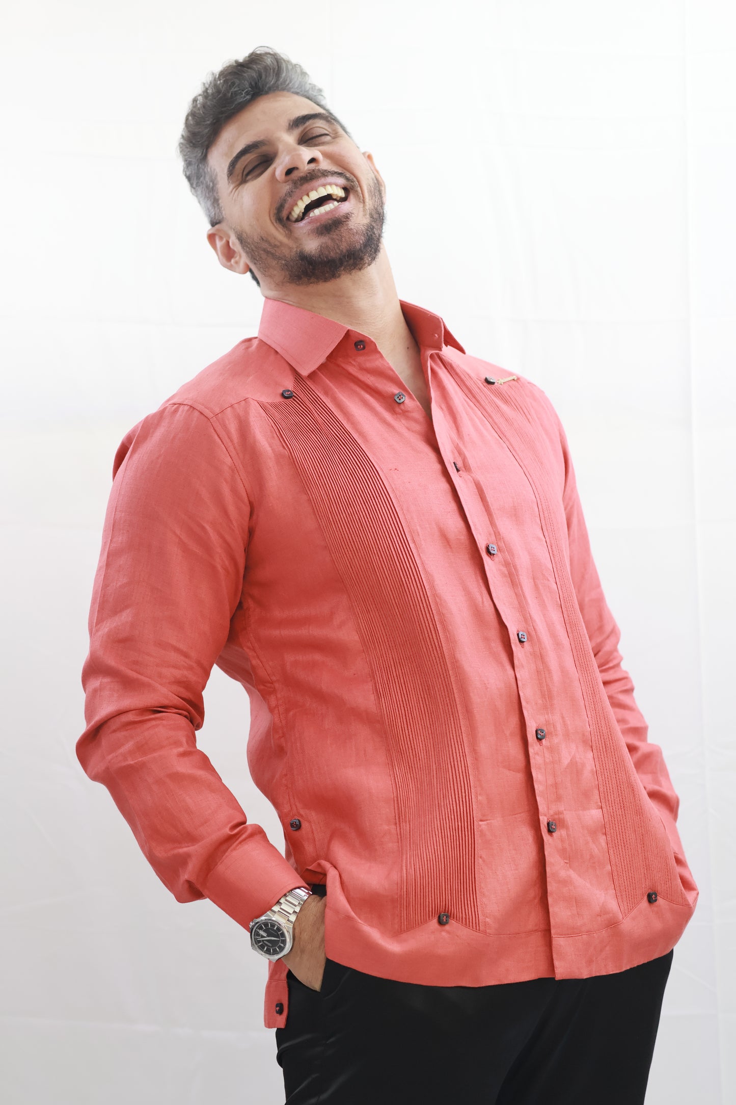 Handmade Red Linen Chacabana Shirt