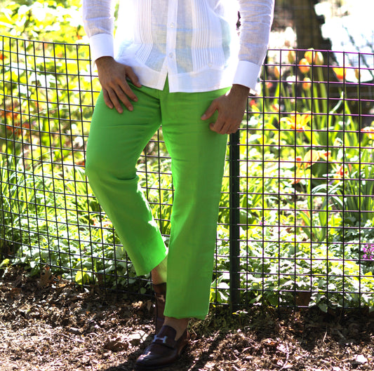 Handmade Vibrant Green Linen Tailored Pants