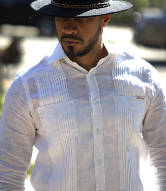 Handmade White Linen Shirt with Pleated Detail