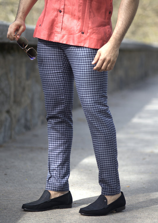 Handmade Navy Gingham Checked Linen Pants