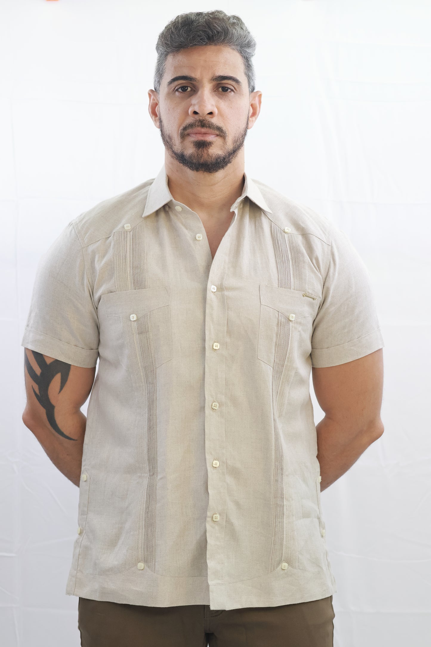 Handmade Beige Linen Chacabana Shirt