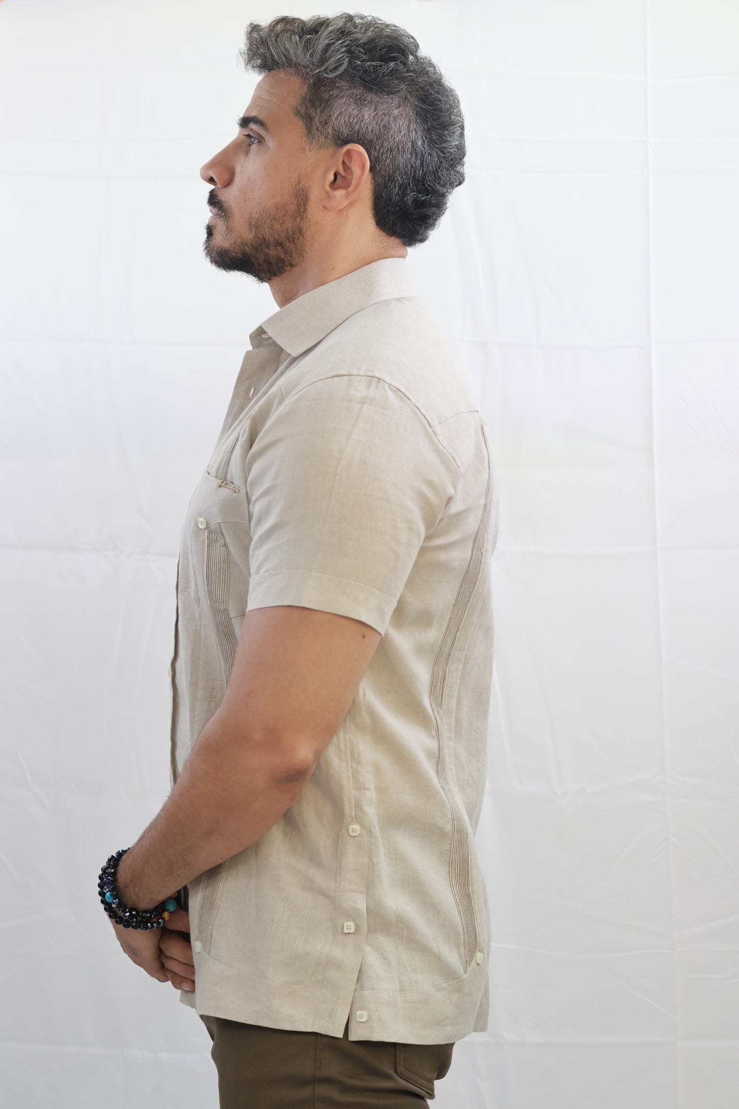 Handmade Beige Linen Chacabana Shirt