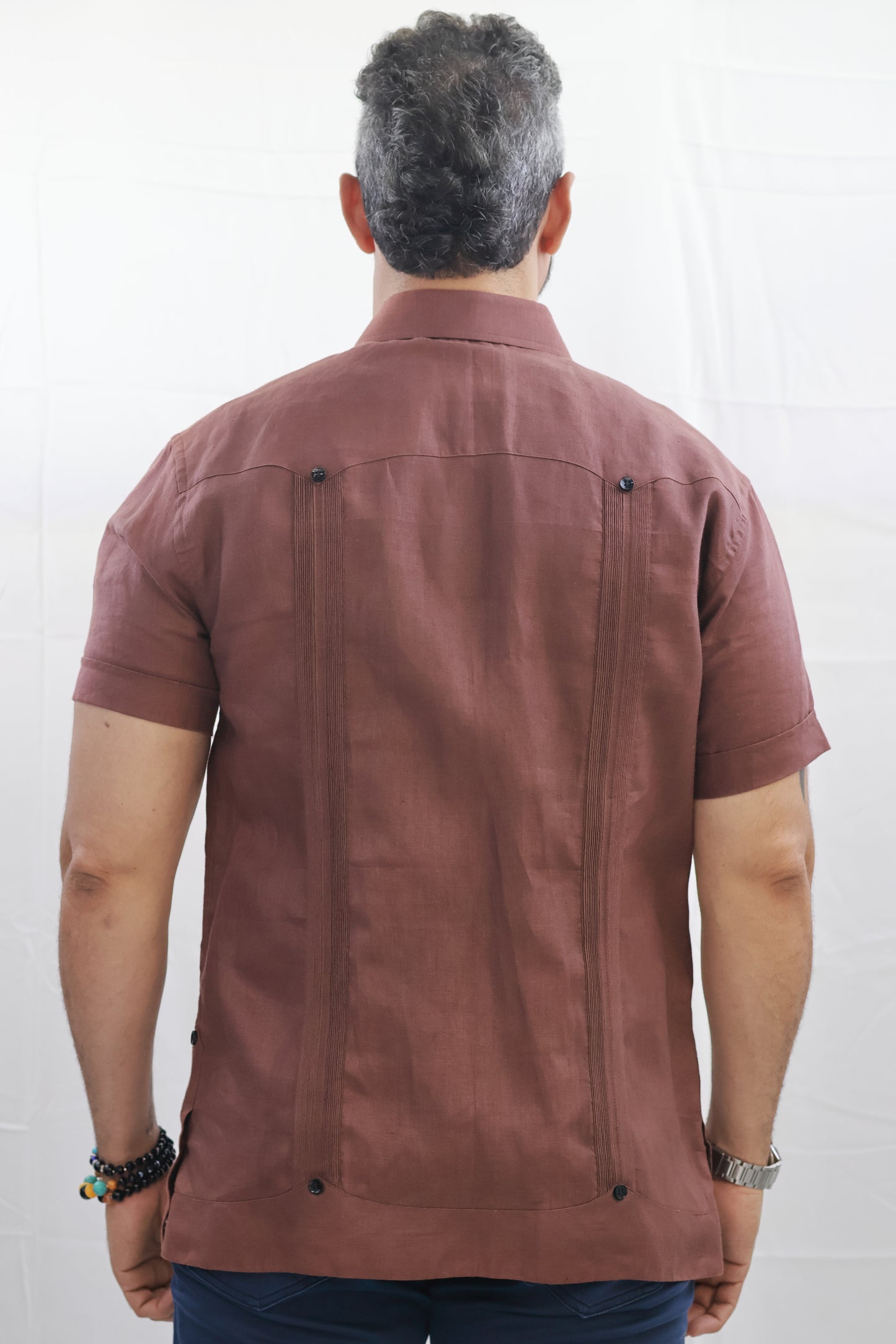 Handmade Elegant Brown Linen Chacabana Shirt