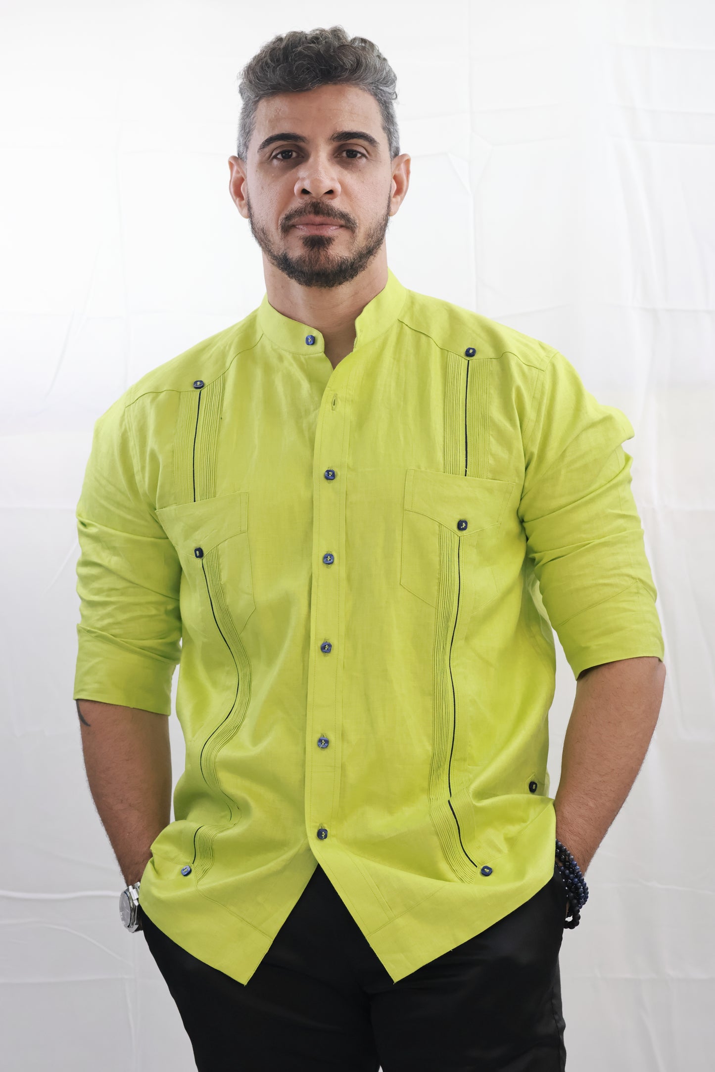 Handmade Greenish Beige Linen Chacabana Shirt