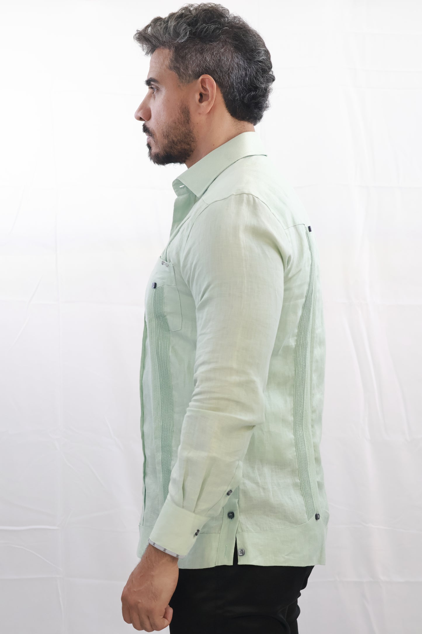 Handmade Apple Green Linen Chacabana Shirt