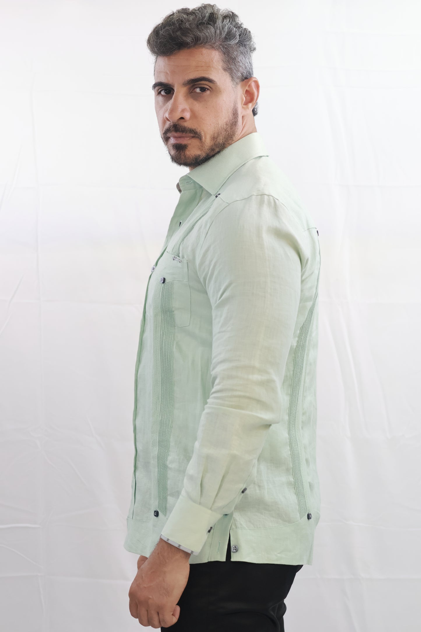 Handmade Apple Green Linen Chacabana Shirt