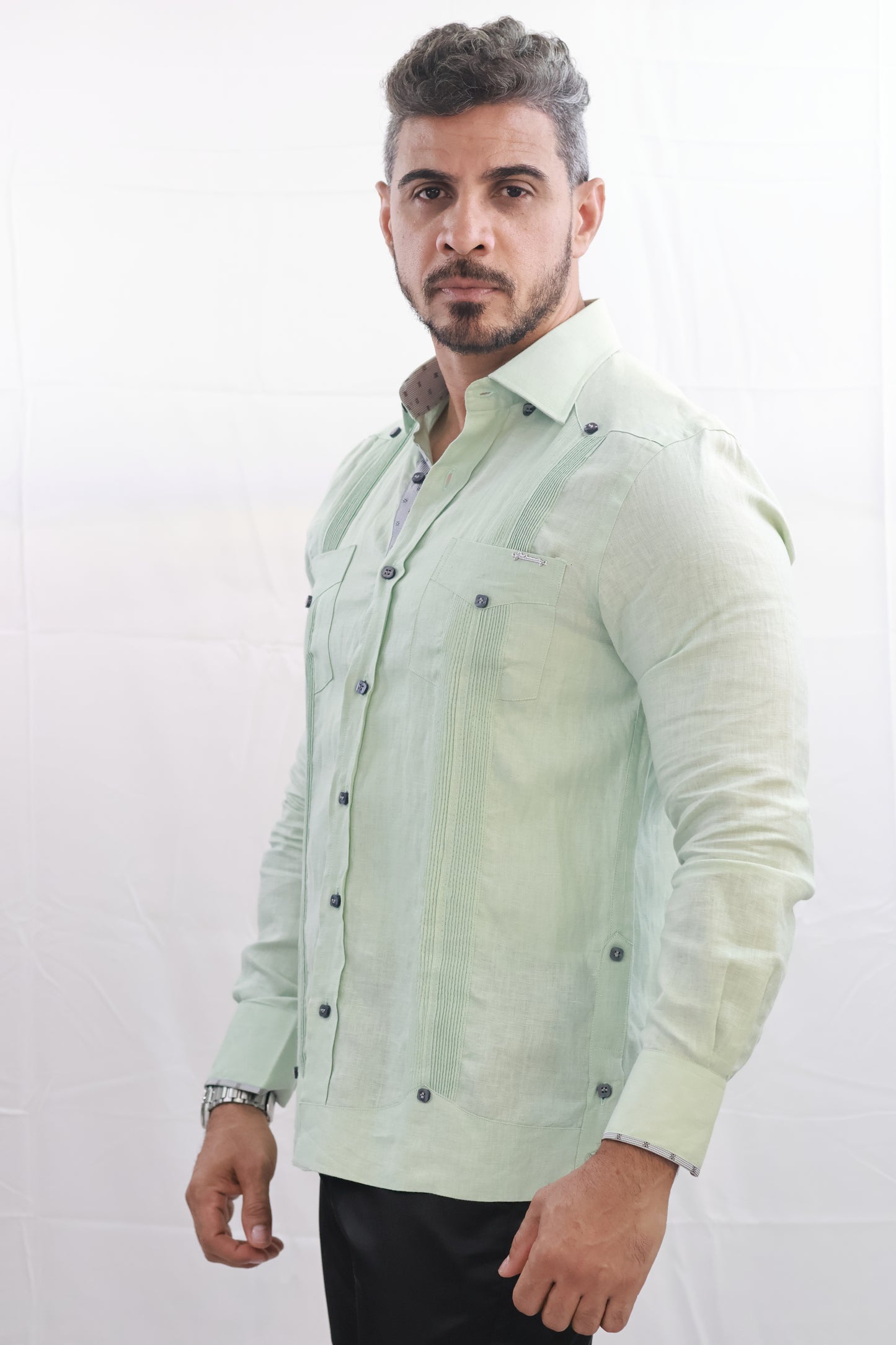 Handmade Apple Green Linen Chacabana Shirt