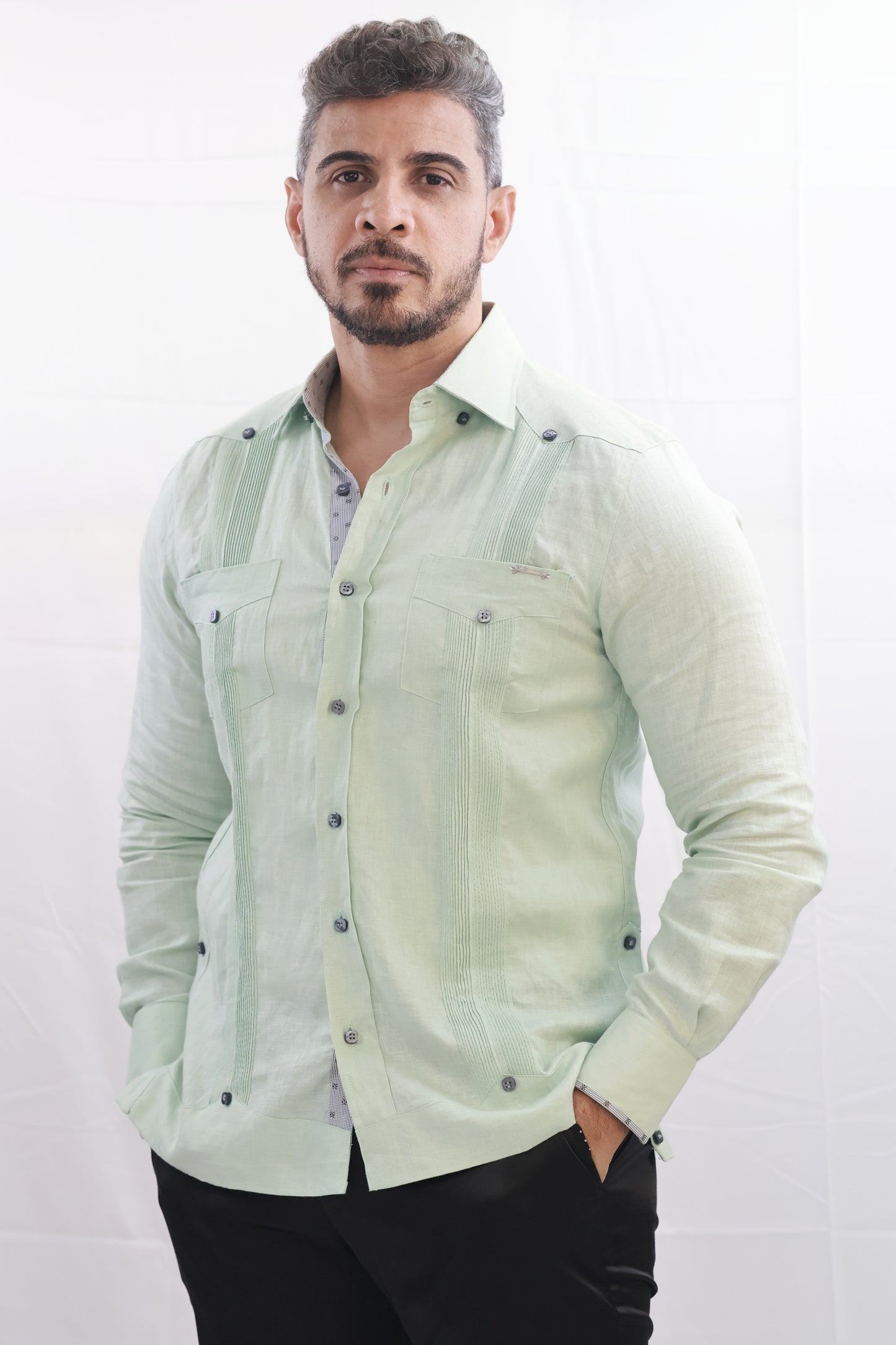 Handmade Apple Green Linen Chacabana Shirt